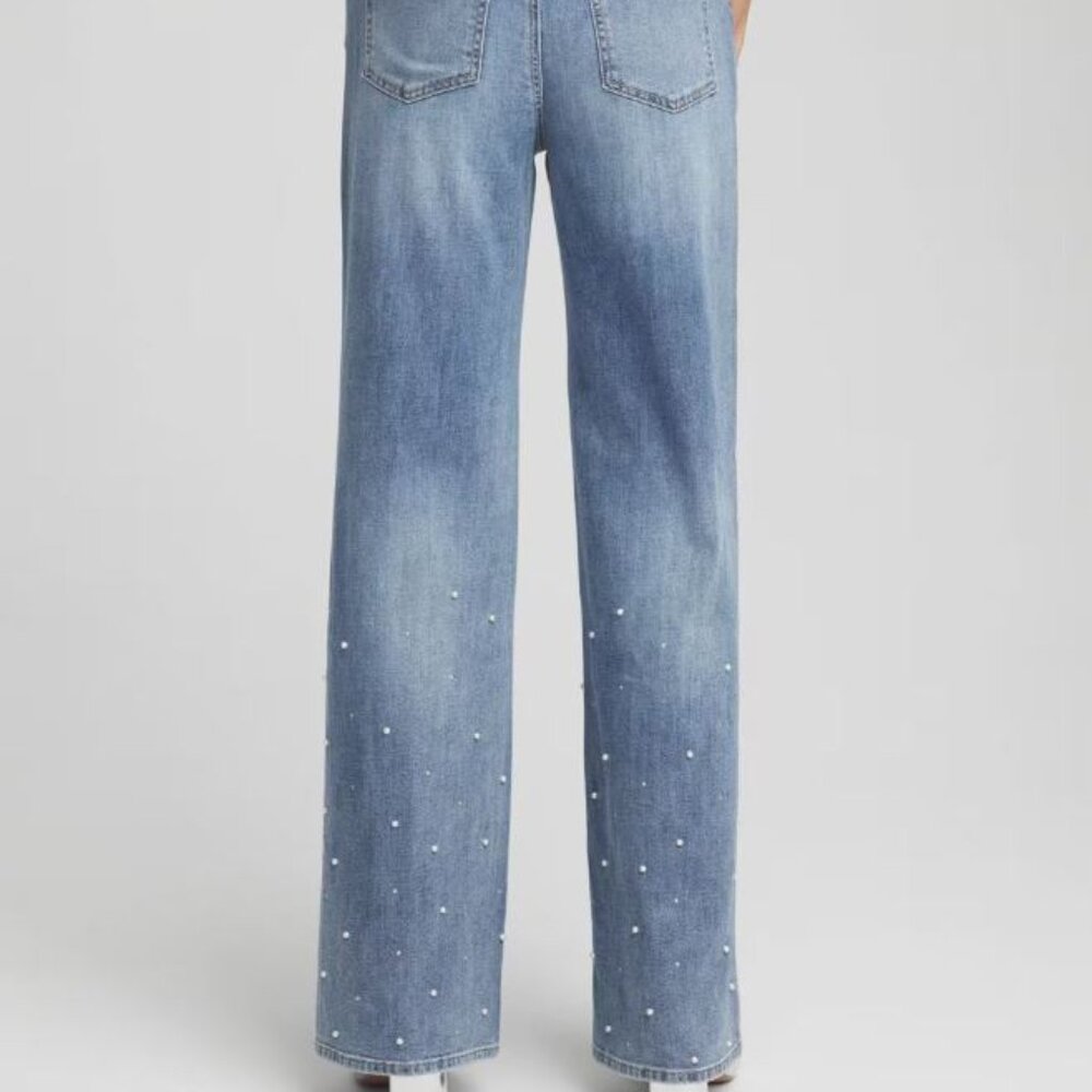 NWT Chico's Pearl Embellished High Rise Wide Leg Jeans size 2.5 US L 14 - Picture 2 of 7
